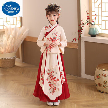 迪士尼儿童古风襦裙秋款女童超仙古装改良女孩汉服中国风唐装连衣裙