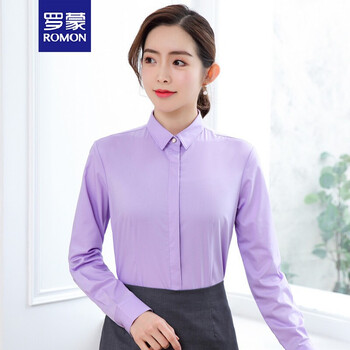 衬衫2021秋季纯色翻领商务职业女性长袖衬衫lm43hzxwn801c浅紫色39