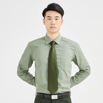为知树军绿色职业内衬衣春秋长袖衬衫军绿色衬衣消防火箭内衬衣 军