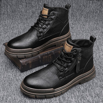 秋冬新款高帮靴子男百搭工装靴男时尚英伦风男靴潮流男鞋黑色399641