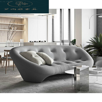 定制异形三人位沙发北欧写意空间弧形布艺沙发三人位沙发远地区不发