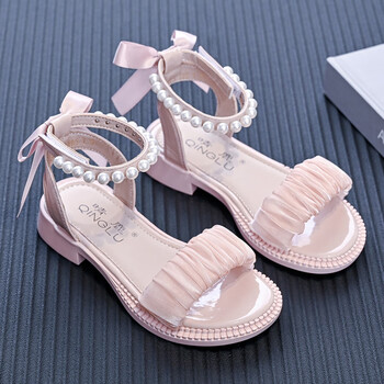晴鹿女童凉鞋2022夏季新款珍珠儿童蝴蝶结公主鞋小学生小女孩时装童鞋
