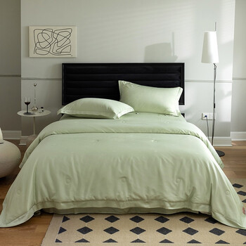 支玻尿酸夏被真丝棉提花夏季床单被套四件套莫奈海藻绿200230cm单夏被