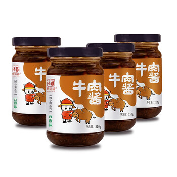 易佰福 牛肉酱210g拌饭酱拌面酱调味酱下饭酱火锅蘸酱 4瓶五香