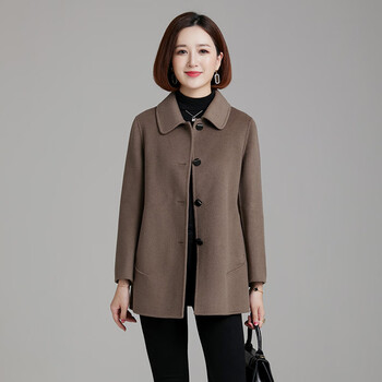 helolis中老年人妈妈双面羊绒大衣女短款2021年新款秋冬高端纯羊毛呢