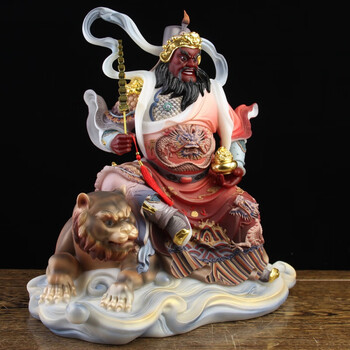 财神赵公明骑虎神像玄坛赵元帅佛像供奉家用祝福摆件16英寸黑脸高40长