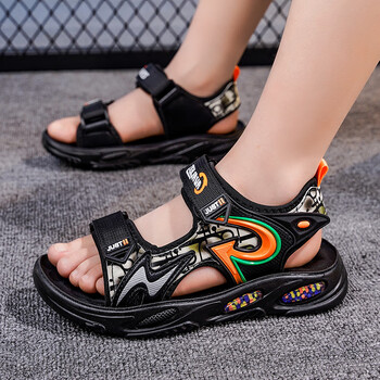 凉鞋2022夏季轻便小男孩中大童防滑软底宝宝儿童沙滩鞋潮tb66黑桔29码