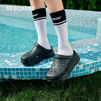斯凯奇（Skechers）泡泡鞋洞洞鞋拖鞋女夏季易穿透气增高疏水踩屎感包头凉鞋 黑色/BBK 37 尺码偏大，建议选小一码