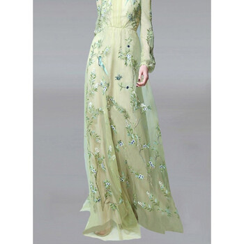 原创设计师女装女巫和骑优雅森系气质超仙重工绣花连衣裙2022春新款裙子 绿色 M