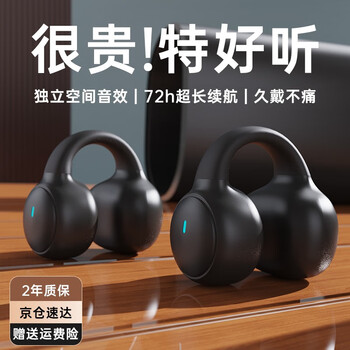 金运【2024新款】骨传导概念蓝牙耳机开放式真无线夹耳式不入耳舒适运动跑步通话降噪迷你耳夹式耳机 【黑色】独立空间音效｜72h续航