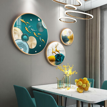 餐厅装饰画现代简约客厅玄关画沙发背景墙壁画轻奢餐厅挂画圆形三联画