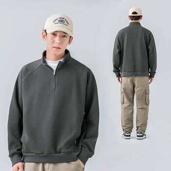 迪梧我的速度woodsoon卫衣男秋季立领拉链纯色上衣休闲男装宽松乌云灰