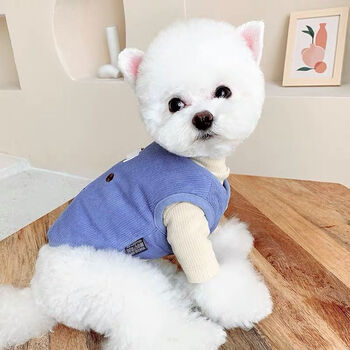 狗狗冬装宠物泰迪小狗小型犬比熊博美猫咪衣服秋冬宝蓝色马甲不含牵引