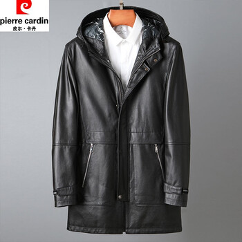 皮尔卡丹品牌高档男装冬季新款海宁真皮皮衣男外套中长款头层真牛皮衣