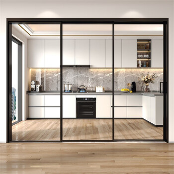 度舰 极窄厨房推拉门铝合金三联动阳台隔断卫生间长虹玻璃吊轨移门 1.