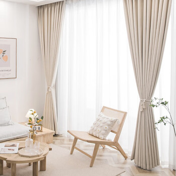 奶茶色日系原木诧寂风法式浪漫奶油色85遮光窗帘宽3527米高挂钩款1片