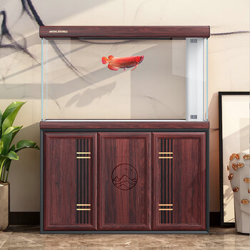 客厅屏风家用玄关落地免换水超白玻璃下过滤龙鱼缸金鱼缸风水缸中式