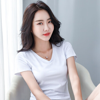 hmdime莫代尔棉超舒适v领轻薄高弹短袖t恤女tjsh9633白色3xl