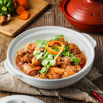 锅茄子煲 剁椒鱼头浅口锅明火耐高温大号干烧沙锅 自然厨平口锅白色款