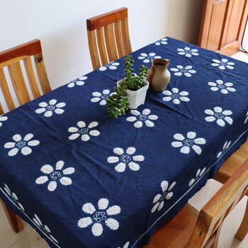 云南手工民族风扎染桌布植物蓝染茶室民宿纯棉方形中式茶几餐台布 樱