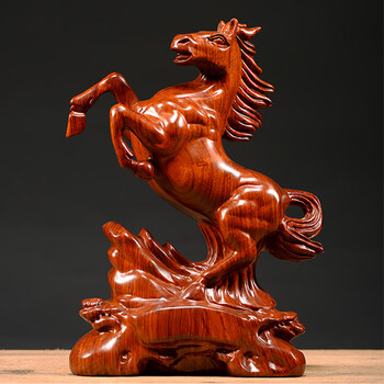 仙莱阁木雕马摆件花梨木马实木工艺红木马到成功十二生肖家居摆设工艺