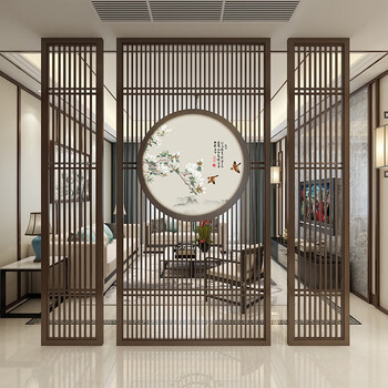 格鲁德东阳木雕新中式实木隔断定制花格仿古门窗背景墙入户现代格栅