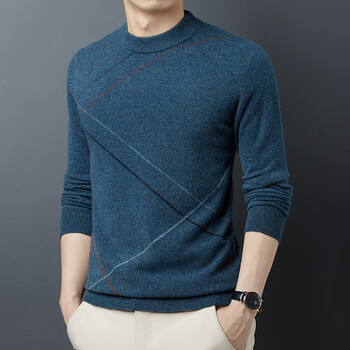 eopn品牌-恒原祥羊绒衫男圆领毛衣年加厚羊毛衫条纹中年爸爸针织衫