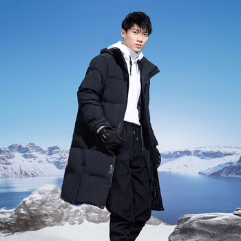 361男装长羽绒服春季加厚羽绒服361度保暖加厚连帽运动外套男r基础黑s