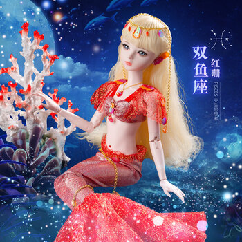 生肖芭比比娃娃玩具女孩 手绘妆 双鱼座红珊(星座款)2月19日-3月20日