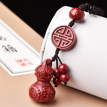 灵菲高档朱砂葫芦钥匙扣吊坠精雕祥云紫金砂福禄平安挂件男女包挂饰品