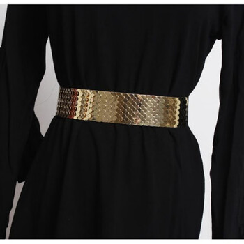 百搭金属腰带女 装饰配 时尚鱼鳞片松紧按扣礼服毛衣女士腰封 黑色