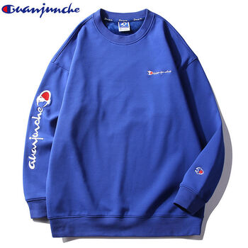 冠军champion2022新款秋季卫衣男宽松长袖t恤潮牌刺绣情侣体恤蓝色l