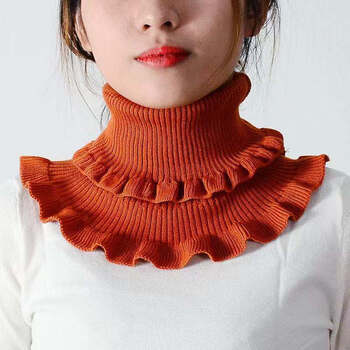 假领子女款冬季长款秋冬季女士百搭针织荷叶边加厚围脖多功能高领护