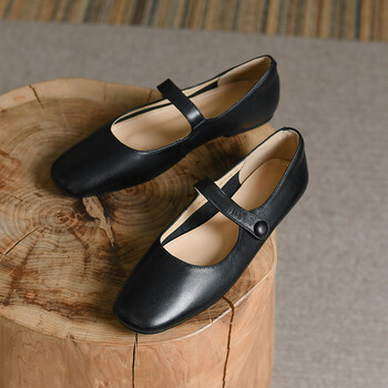 尊士烟斗时尚小皮鞋女2022新款春方头玛丽珍鞋酒红色芭蕾舞鞋软皮文艺