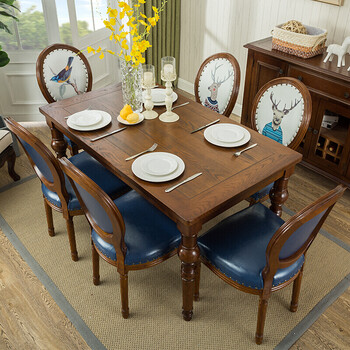 乡村复古餐桌欧式创意西餐厅实餐桌椅小户型长方形饭桌 1.