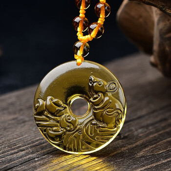 生肖鼠吊坠平安扣黄水晶小老鼠袋袋鼠钱男女款项链2023年本命年开运