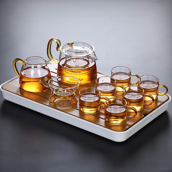 玻璃茶具套装家用简约透明耐高温功夫茶杯整套过滤花茶泡茶壶9头倾耳