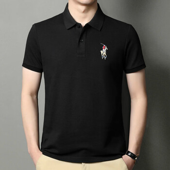保罗贵族polo衫休闲短袖纯棉高档马标绣花舒适官方上衣短袖 黑色 m