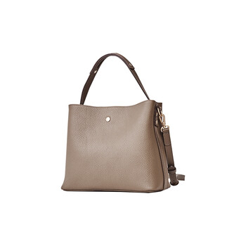 欧美时尚水桶包真皮手提包2021秋季新款休闲单肩斜挎包女拿铁棕现货