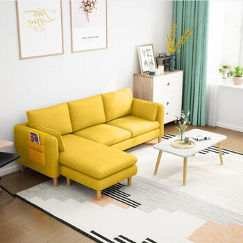 沙发小户型三人位经济客厅整装出租房简约公寓转角布艺北欧沙发黄色