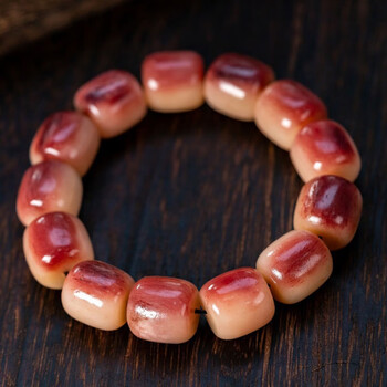 一北 藏式满血老料骆驼骨手串 沉血本命年天然骨头桶珠佛珠驼骨文玩