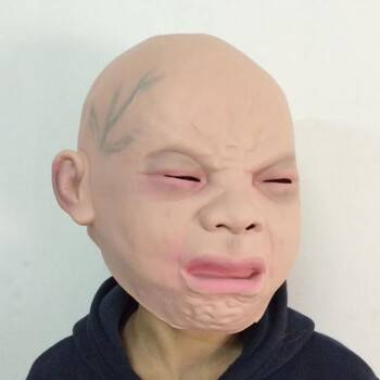 哭泣头套万圣节影视拍戏成人cos装扮乳胶面具头套哭泣坏小孩面具