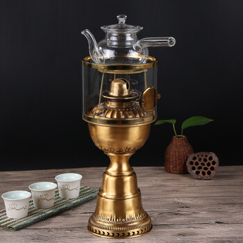煮茶炉鼓风煤油空气灯纯铜潮汕明火中式茶具烧水煮茶咖啡炉复古上链老