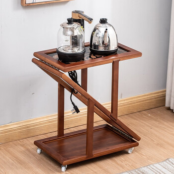 麻将茶几麻将桌边茶几麻将机茶几棋牌室专用茶水架移动折叠式实木茶台