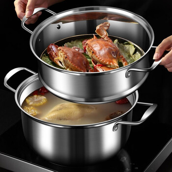 潮宝不锈钢汤锅蒸煮锅28cm钢柄二层蒸汤锅(复底)