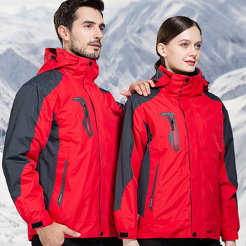 现货精选滑雪服户外冲锋衣女登山服潮牌三合一可拆卸外套加绒加厚男