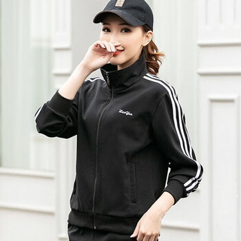 外套中老年宽松夹克衫女式时尚大码运动服 旗舰官方黑色白边上衣单件