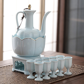 丰阁陶瓷酒具仿宋酒具黄酒白酒温酒具简约现代电加热烫酒壶套装中式温