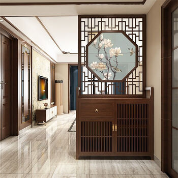 oimg新中式实木屏风入户玄关隔断柜简约现代座屏门厅柜抽屉鞋柜储物柜