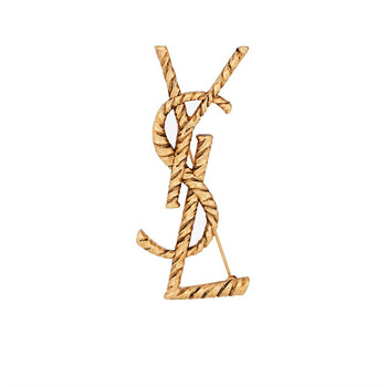 ysl圣罗兰胸针条纹纹理品牌标徽黄铜7厘米金色 金色